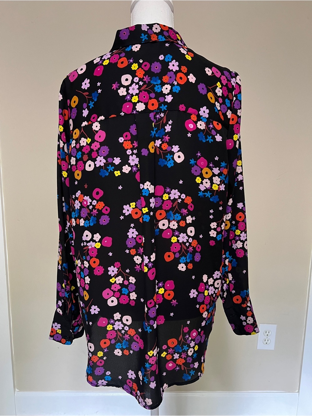 POPSUGAR Black Button-Down Blouse with Multicolor Floral Print